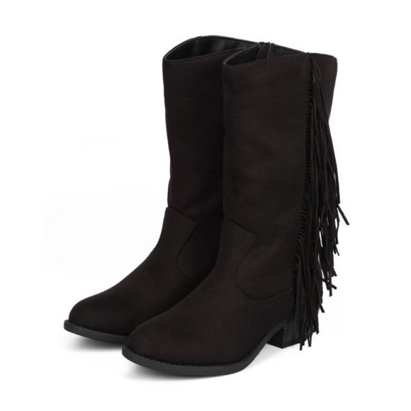 NEW Women's SODA ELVO-S Mid-calf Boots with Side FRINGES BLACK - Picture 5 of 5